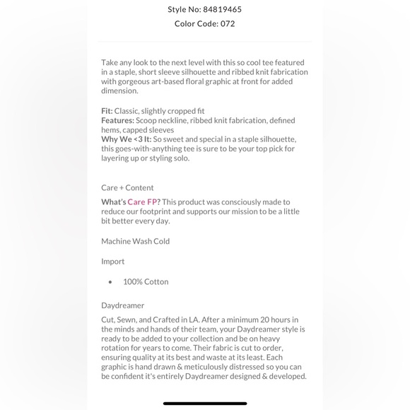 NWOT Free People Daydreamer Rose Tee - Picture 4 of 4